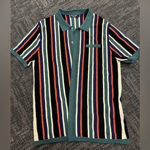 Paul Jones Vertical Striped Green Collar Button Down- Men’s Large
